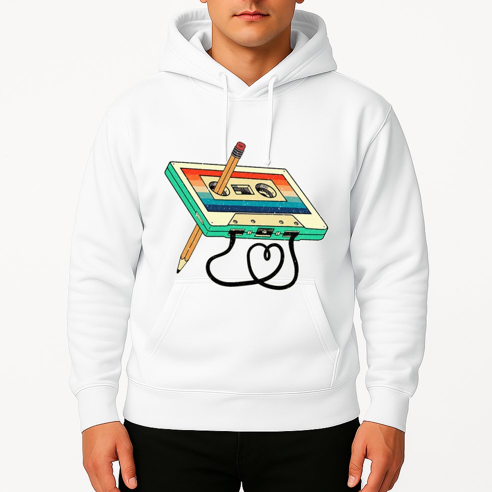 80s Cassette Tape Pencil 1980s Retro Vintage Throwback Music Hoodie