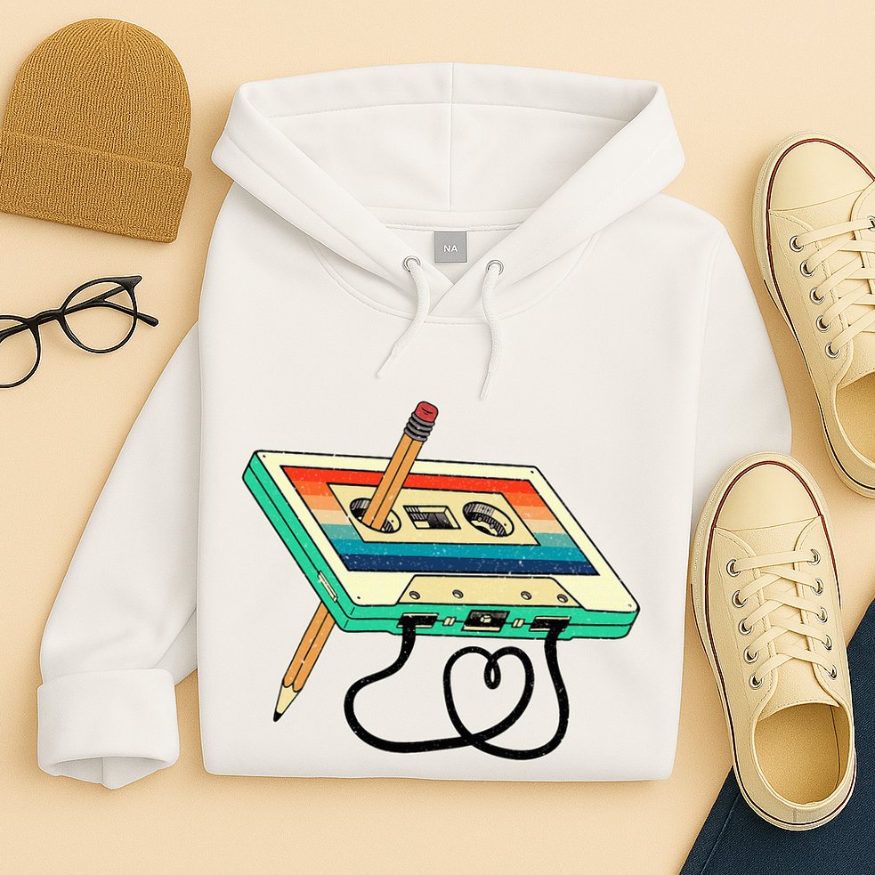80s Cassette Tape Pencil 1980s Retro Vintage Throwback Music Hoodie