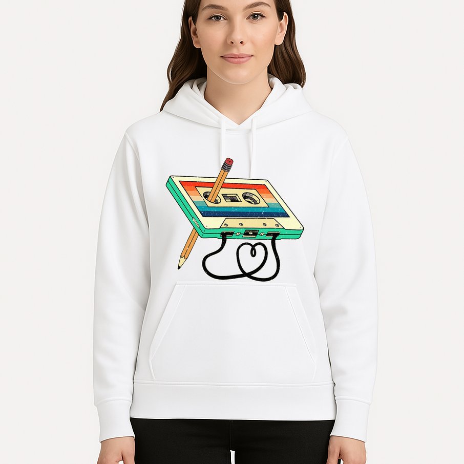 80s Cassette Tape Pencil 1980s Retro Vintage Throwback Music Hoodie