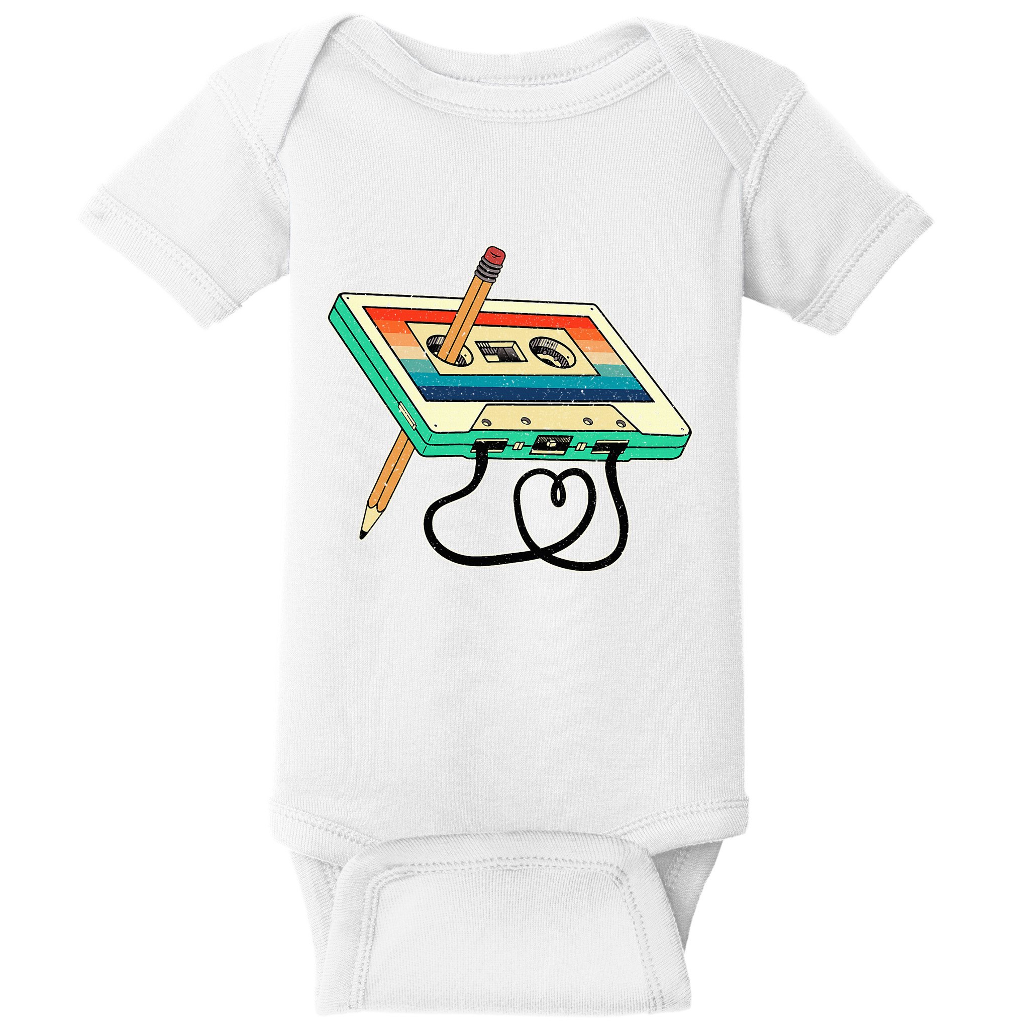 80s Cassette Tape Pencil 1980s Retro Vintage Throwback Music Baby Bodysuit