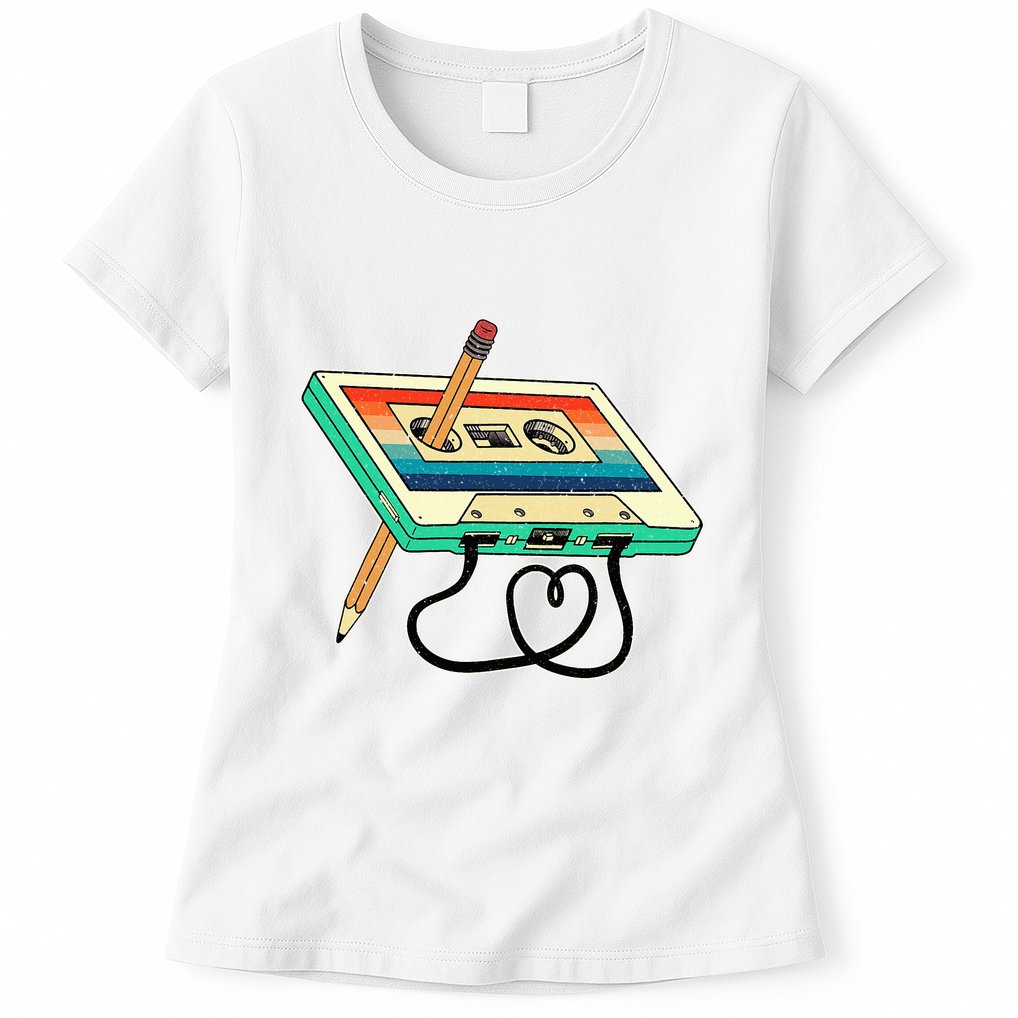 80s Cassette Tape Pencil 1980s Retro Vintage Throwback Music Womens T-Shirt
