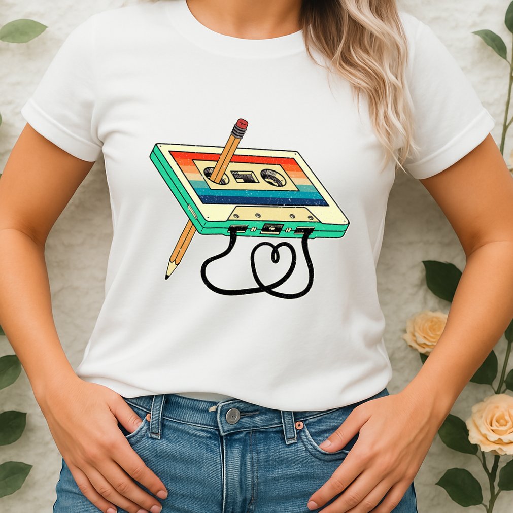 80s Cassette Tape Pencil 1980s Retro Vintage Throwback Music Womens T-Shirt