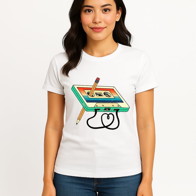 80s Cassette Tape Pencil 1980s Retro Vintage Throwback Music Womens T-Shirt