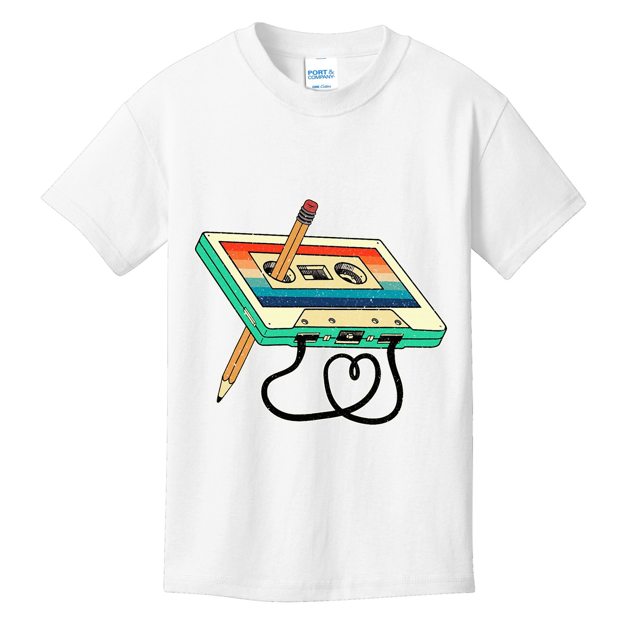 80s Cassette Tape Pencil 1980s Retro Vintage Throwback Music Kids T-Shirt