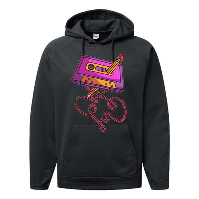 80s Cassette Tape Pencil 1980s Retro Vintage Throwback Music Performance Fleece Hoodie