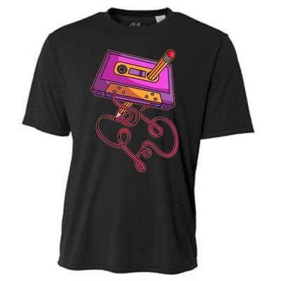 80s Cassette Tape Pencil 1980s Retro Vintage Throwback Music Cooling Performance Crew T-Shirt