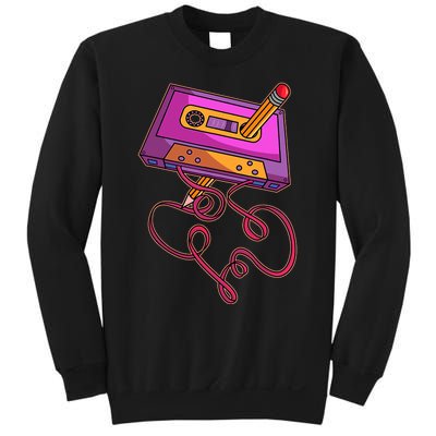 80s Cassette Tape Pencil 1980s Retro Vintage Throwback Music Sweatshirt