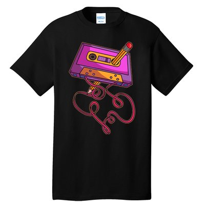 80s Cassette Tape Pencil 1980s Retro Vintage Throwback Music Tall T-Shirt