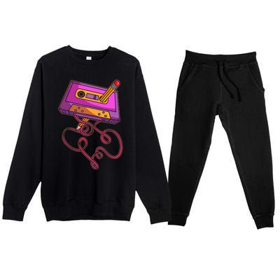 80s Cassette Tape Pencil 1980s Retro Vintage Throwback Music Premium Crewneck Sweatsuit Set