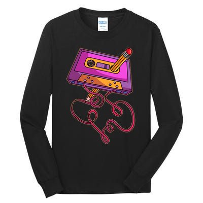 80s Cassette Tape Pencil 1980s Retro Vintage Throwback Music Tall Long Sleeve T-Shirt