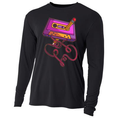 80s Cassette Tape Pencil 1980s Retro Vintage Throwback Music Cooling Performance Long Sleeve Crew