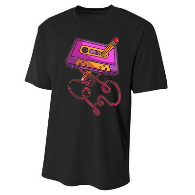 80s Cassette Tape Pencil 1980s Retro Vintage Throwback Music Performance Sprint T-Shirt