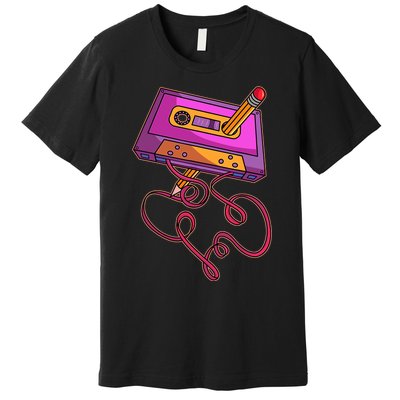 80s Cassette Tape Pencil 1980s Retro Vintage Throwback Music Premium T-Shirt