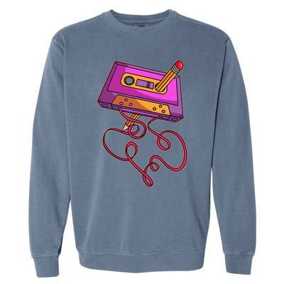 80s Cassette Tape Pencil 1980s Retro Vintage Throwback Music Garment-Dyed Sweatshirt