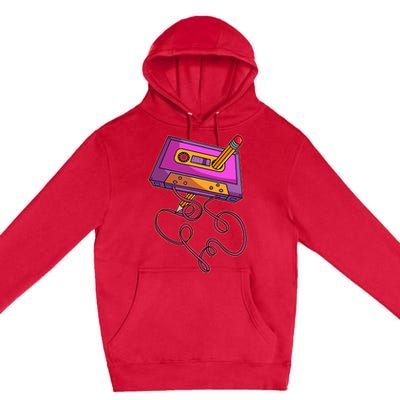 80s Cassette Tape Pencil 1980s Retro Vintage Throwback Music Premium Pullover Hoodie