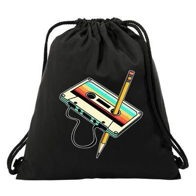 80s Cassette Tape Pencil 1980s Retro Vintage Throwback Music Drawstring Bag