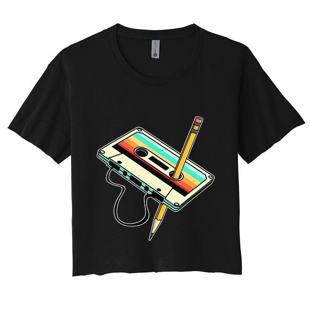 80s Cassette Tape Pencil 1980s Retro Vintage Throwback Music Crop Top