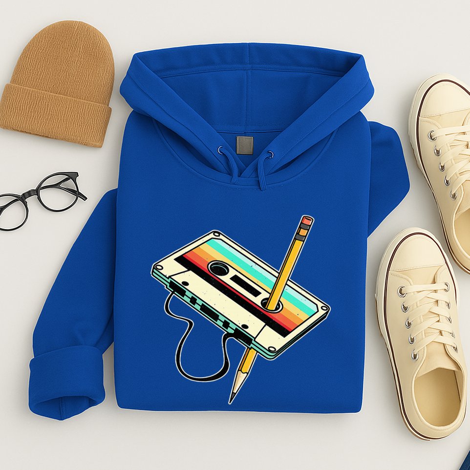 80s Cassette Tape Pencil 1980s Retro Vintage Throwback Music Hoodie