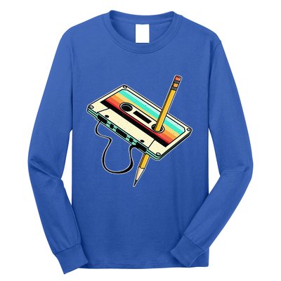 80s Cassette Tape Pencil 1980s Retro Vintage Throwback Music Long Sleeve Shirt