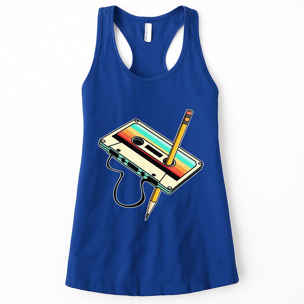 80s Cassette Tape Pencil 1980s Retro Vintage Throwback Music Womens Tank Top