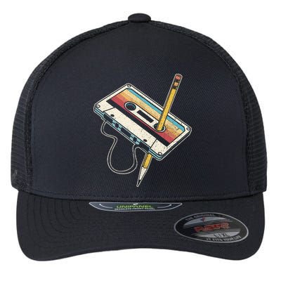 80s Cassette Tape Pencil 1980s Retro Vintage Throwback Music Flexfit Unipanel Trucker Cap