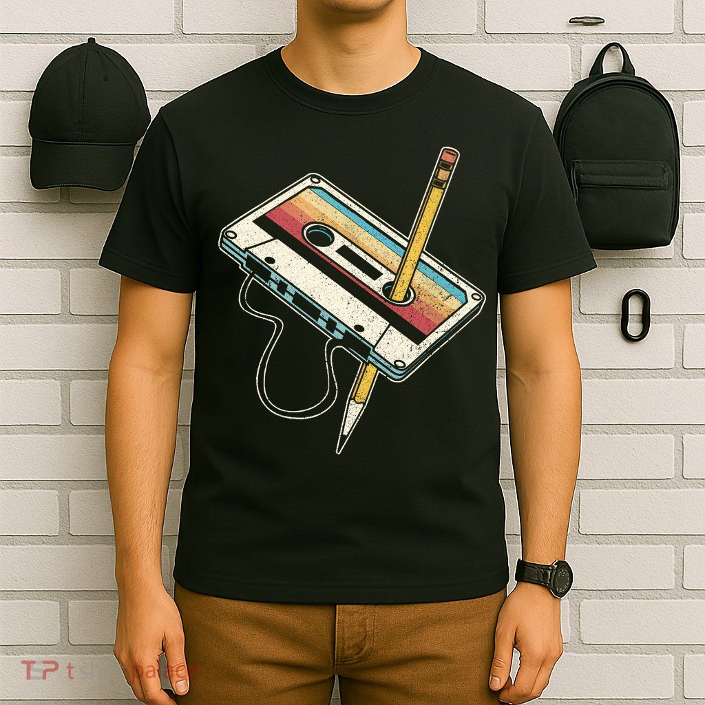 80s Cassette Tape Pencil 1980s Retro Vintage Throwback Music T-Shirt
