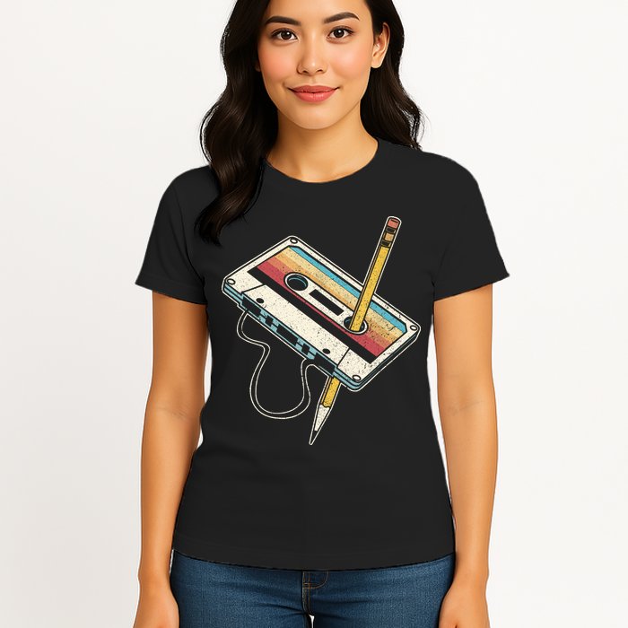 80s Cassette Tape Pencil 1980s Retro Vintage Throwback Music Womens T-Shirt