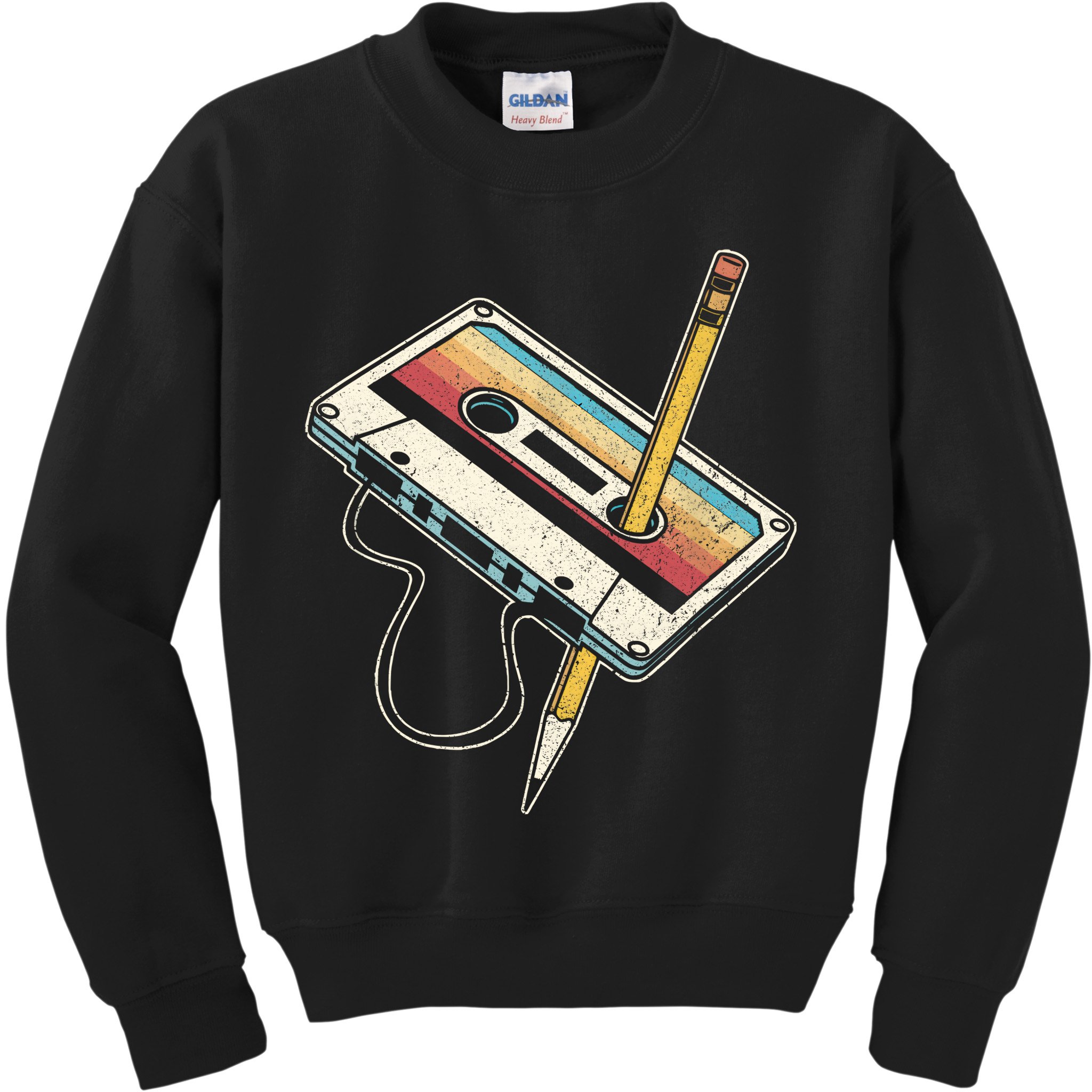80s Cassette Tape Pencil 1980s Retro Vintage Throwback Music Kids Sweatshirt