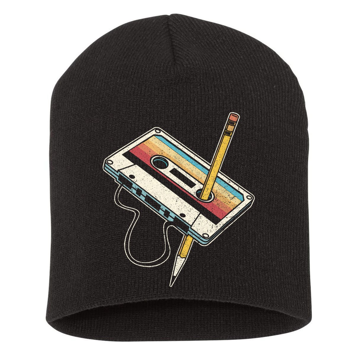 80s Cassette Tape Pencil 1980s Retro Vintage Throwback Music Short Acrylic Beanie