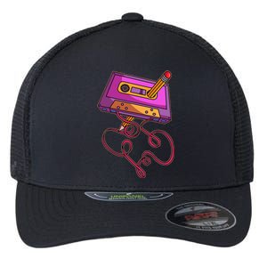 80s Cassette Tape Pencil 1980s Retro Throwback Music Flexfit Unipanel Trucker Cap