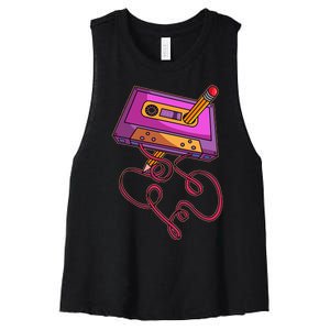 80s Cassette Tape Pencil 1980s Retro Throwback Music Women's Racerback Cropped Tank