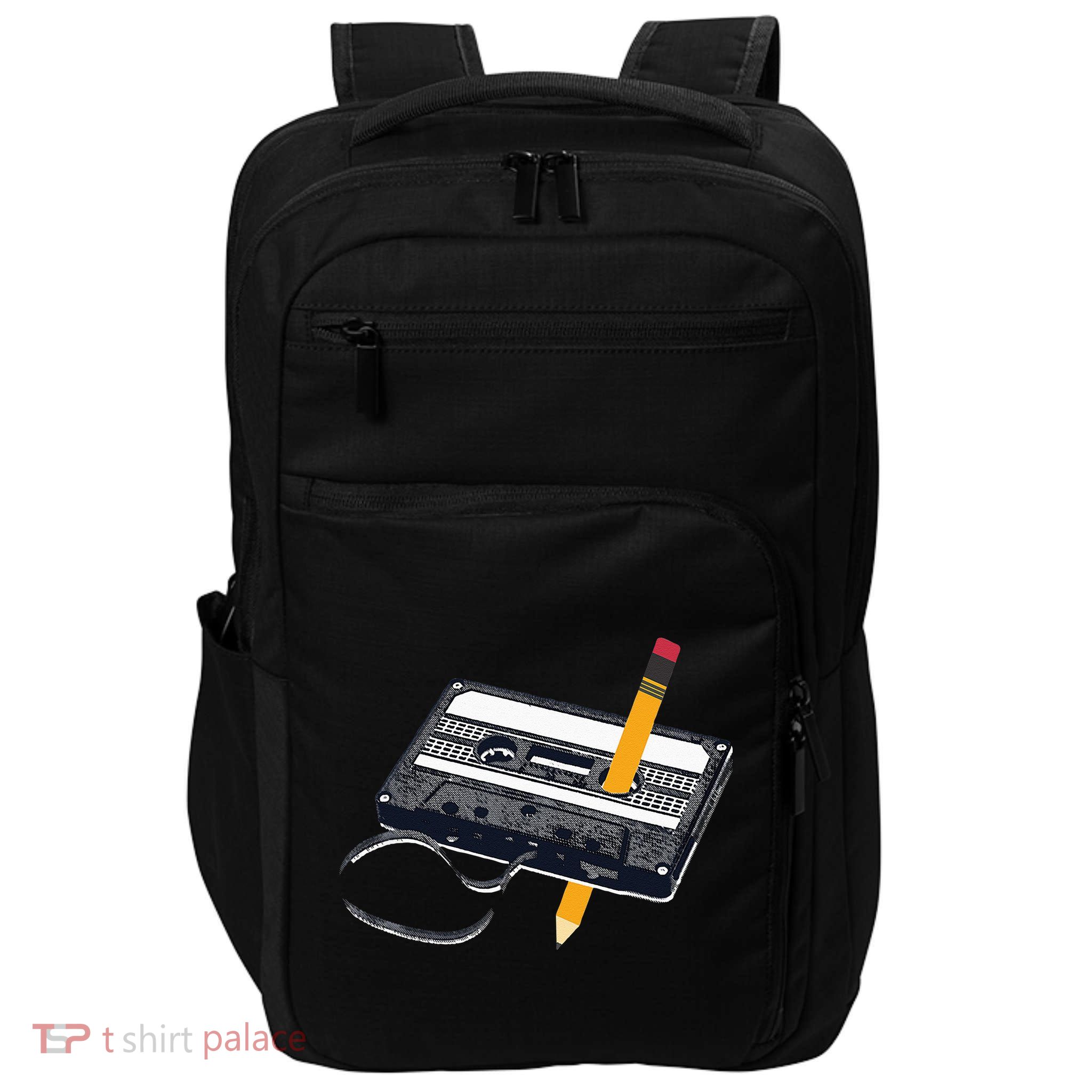 80s Cassette Tape Pencil 1980s Retro Vintage Throwback Music Impact Tech Backpack