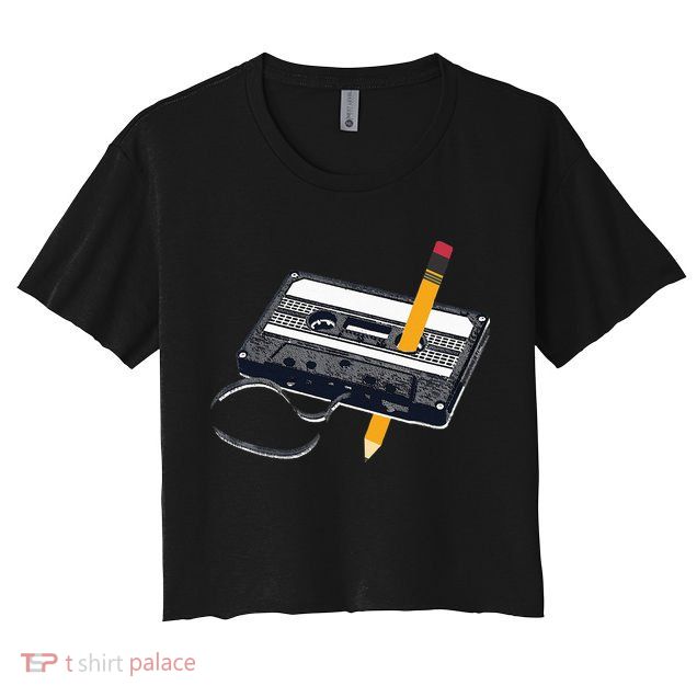 80s Cassette Tape Pencil 1980s Retro Vintage Throwback Music Crop Top