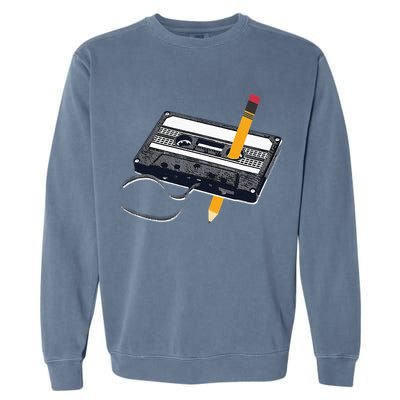 80s Cassette Tape Pencil 1980s Retro Vintage Throwback Music Garment-Dyed Sweatshirt