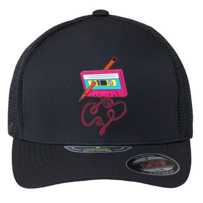 80s Cassette Tape Pencil 1980s Retro Vintage Music Flexfit Unipanel Trucker Cap