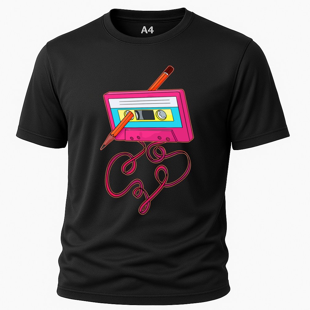 80s Cassette Tape Pencil 1980s Retro Vintage Music Cooling Performance Crew T-Shirt