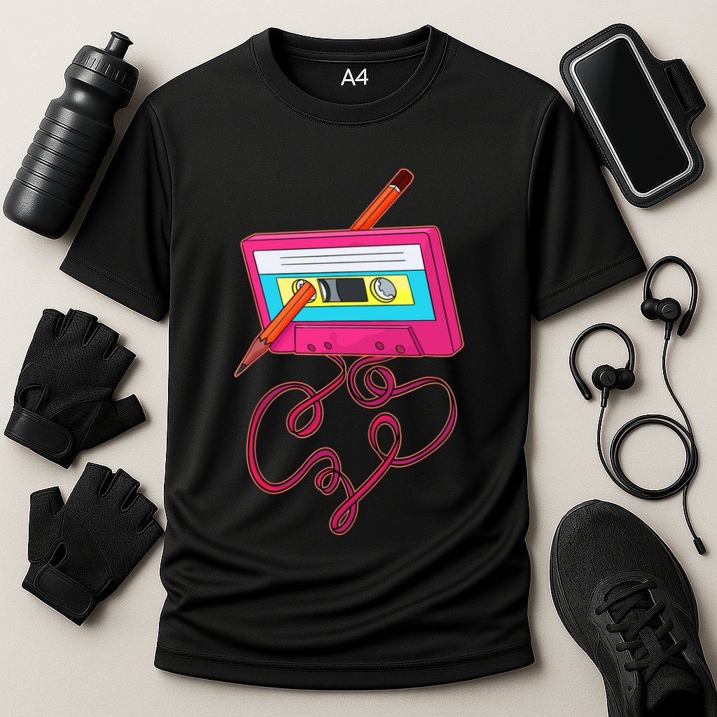 80s Cassette Tape Pencil 1980s Retro Vintage Music Cooling Performance Crew T-Shirt