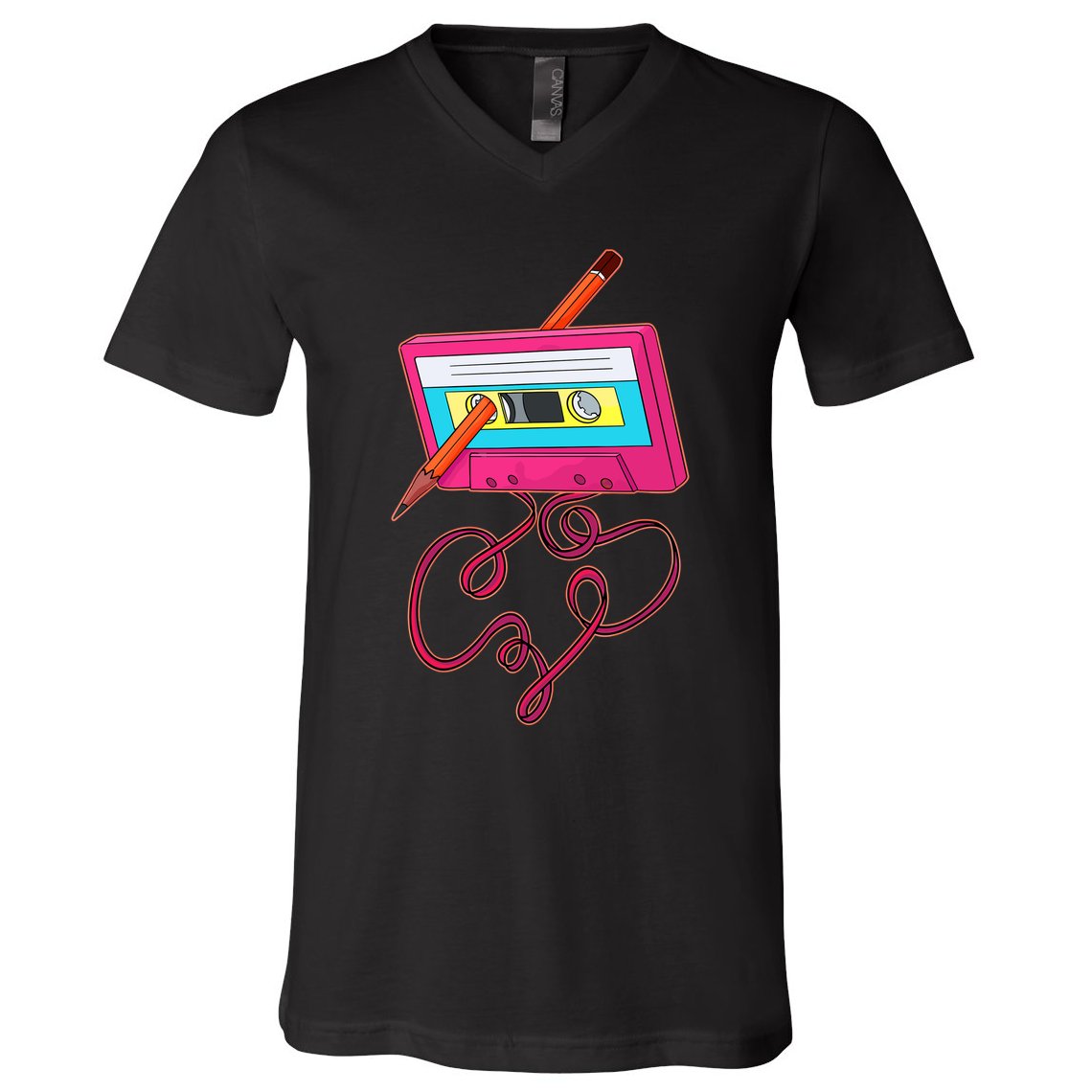 80s Cassette Tape Pencil 1980s Retro Vintage Music V-Neck T-Shirt
