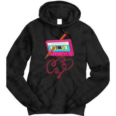 80s Cassette Tape Pencil 1980s Retro Vintage Music Tie Dye Hoodie