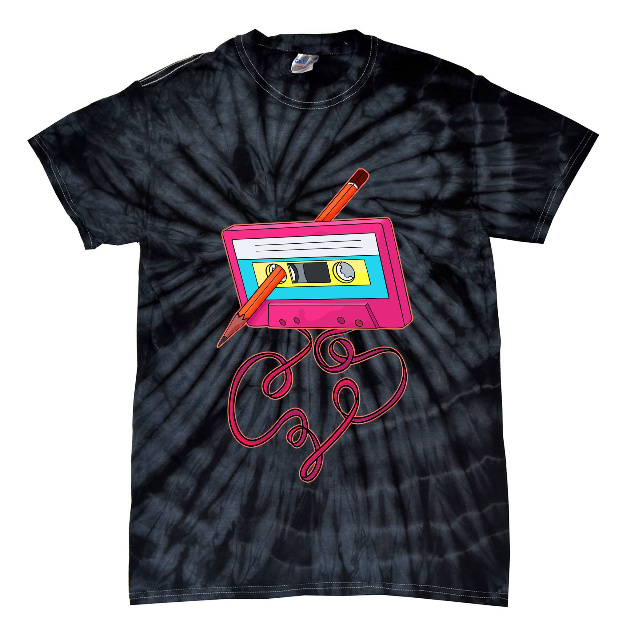 80s Cassette Tape Pencil 1980s Retro Vintage Music Tie-Dye T-Shirt