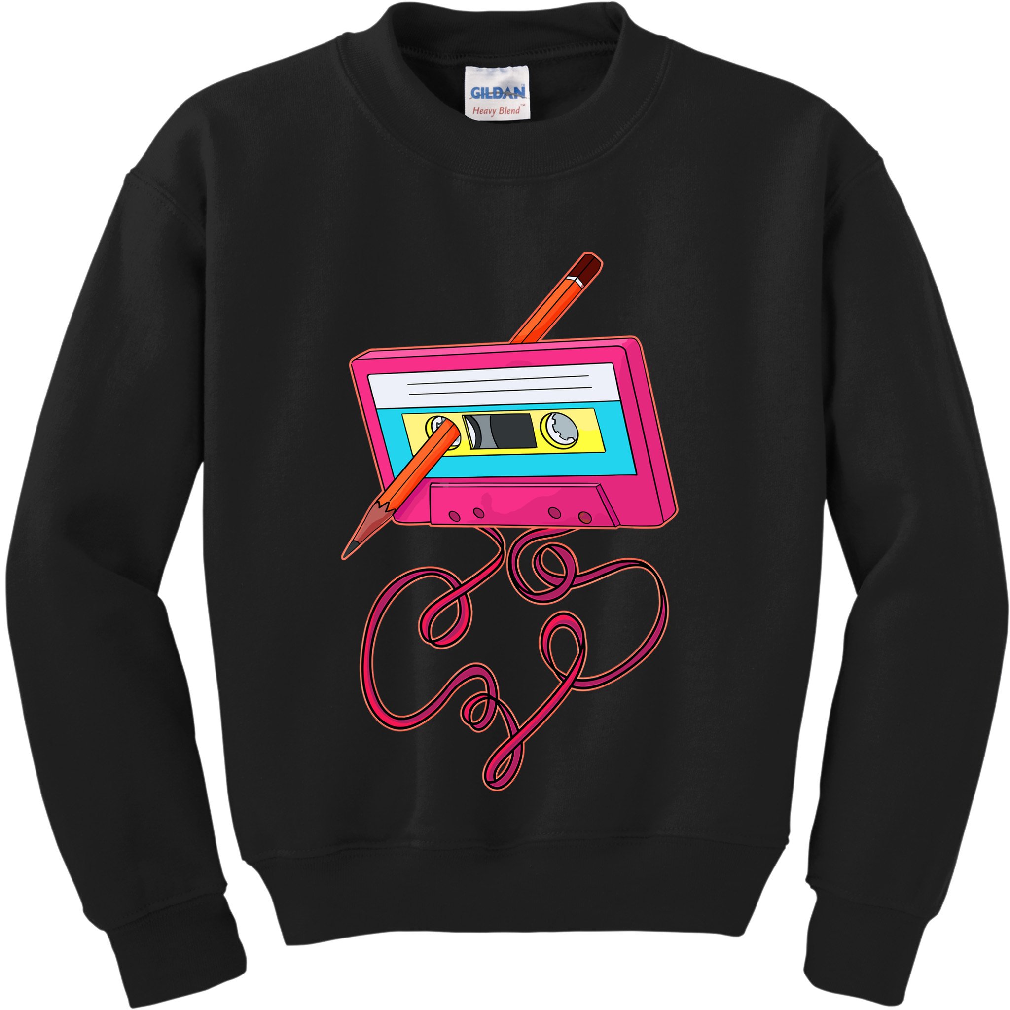 80s Cassette Tape Pencil 1980s Retro Vintage Music Kids Sweatshirt
