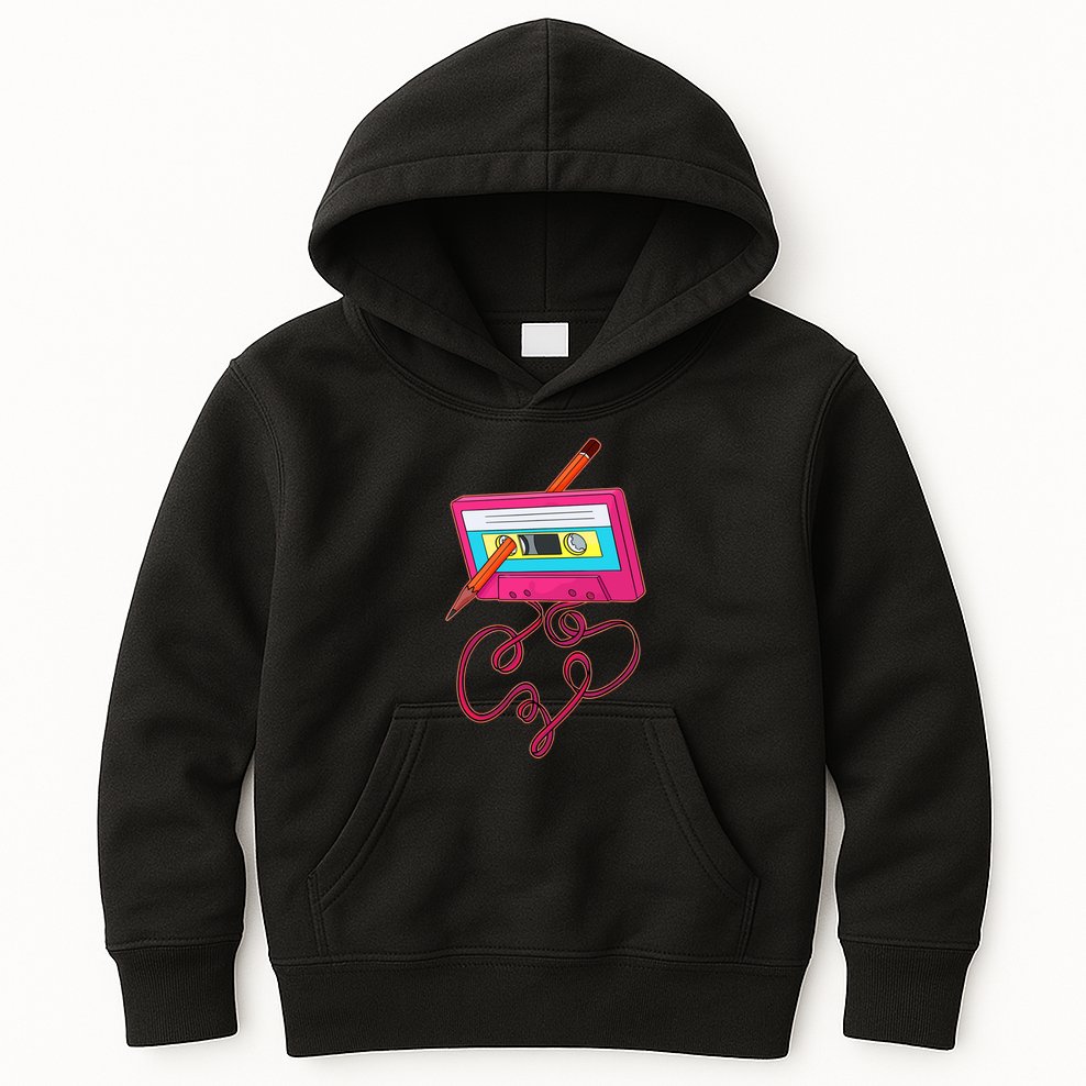 80s Cassette Tape Pencil 1980s Retro Vintage Music Kids Hoodie