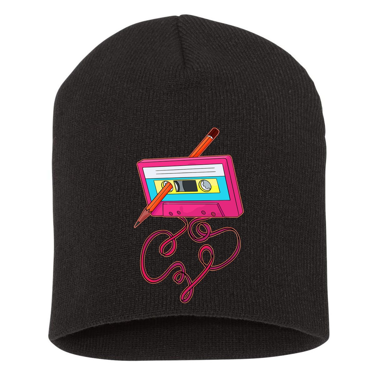 80s Cassette Tape Pencil 1980s Retro Vintage Music Short Acrylic Beanie