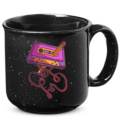 80s Cassette Tape Pencil 1980s Retro Vintage Throwback Music Short Sleeve Gift 15oz Campfire Ceramic Mug
