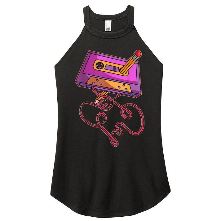 80s Cassette Tape Pencil 1980s Retro Vintage Throwback Music Short Sleeve Gift Women's Perfect Tri Rocker Tank