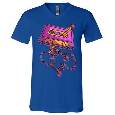 80s Cassette Tape Pencil 1980s Retro Vintage Throwback Music Short Sleeve Gift V-Neck T-Shirt