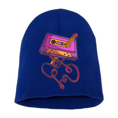 80s Cassette Tape Pencil 1980s Retro Vintage Throwback Music Short Sleeve Gift Short Acrylic Beanie