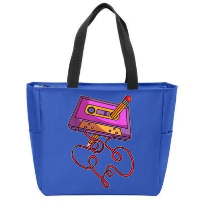 80s Cassette Tape Pencil 1980s Retro Vintage Throwback Music Short Sleeve Gift Zip Tote Bag