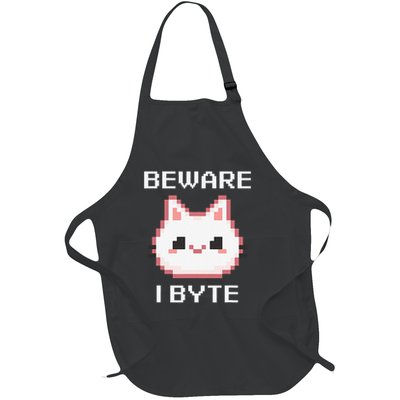 8-Bit Cute Vampire Cat Pixel Funny Video Game Beware I Byte Full-Length Apron With Pockets