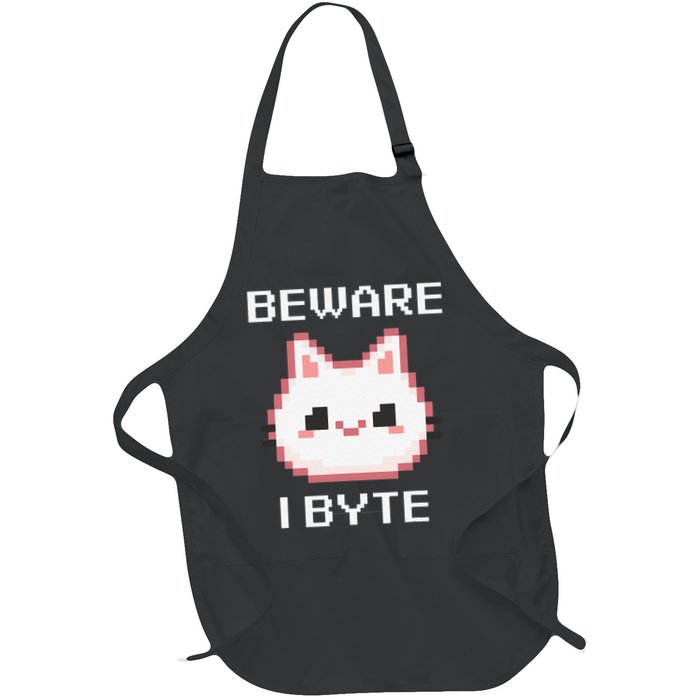 8-Bit Cute Vampire Cat Pixel Funny Video Game Beware I Byte Full-Length Apron With Pockets